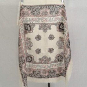 Cream Scarf with Pink & black pasiely & rose detail
